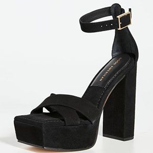 Good American Platform Black Suede Sandal Size 9